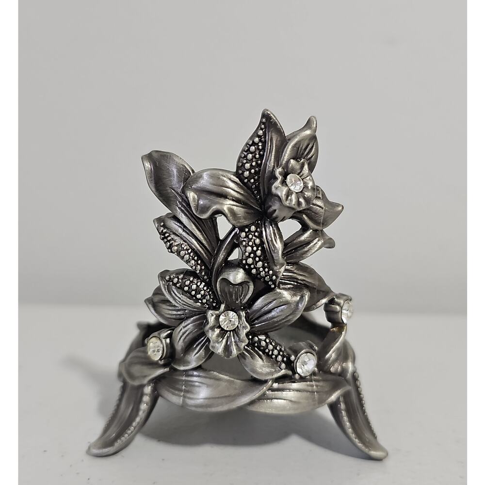 Vintage Silver Floral Votive Candle Holder Floral Rhinstones Whimsy Fairy